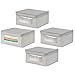 mDesign Medium Fabric Stackable Closet Storage Organizer Box, Front Window/Lid - Bedroom, Office, Mudroom Organization, Hold Clothes, Blankets, Linens, Spira Collection, 4 Pack, Taupe/Natural Chevron