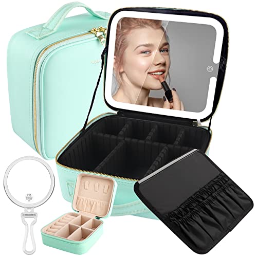 Wangselect cosmetic train cases travel makeup bag with large led