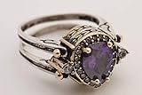 Turkish Jewelry Handmade Reversible 2 rings in 1 ring Drop Shape Pear Cut Shiny Amethyst Topaz 925 Sterling Silver Ring Size All