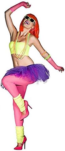 PartyStarz Womens 80s Costume Outfit Accessories -Leg Warmers, Mesh Gloves, Bead Necklace, Hoop Earrings, Hair Bow,