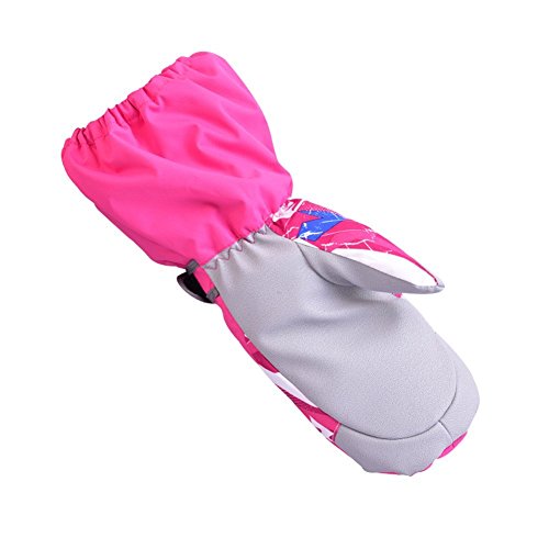 HUOZAO Children Snow Mitten Gloves for Teens Kids Windproof and waterproof Snowboard Skiing with Wrist Sleeves (Rose) M