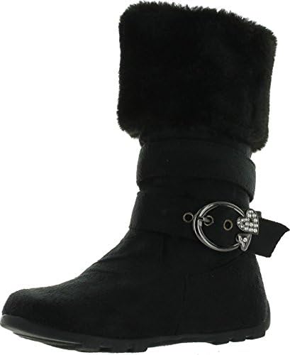 New Girls Slouch Comf Tall Midcalf Suede Winter Boots Shoes,Black C01,8