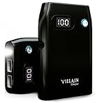 Villain Compact - Smallest & Lightest 10050mAh Power Bank With 2 USB Ports, Flashlight, Smart LCD Display - Portable Charger With High Performance LG Battery Cells