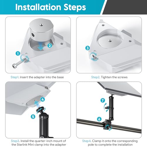 Soporte Mini Starlink, Montaje para Poste Starlink Mini para Casa Rodante | Para Starlink Mini y Mini X, Soporte Ajustable con Abrazadera y Adaptador de Aluminio para Techo y Escalera