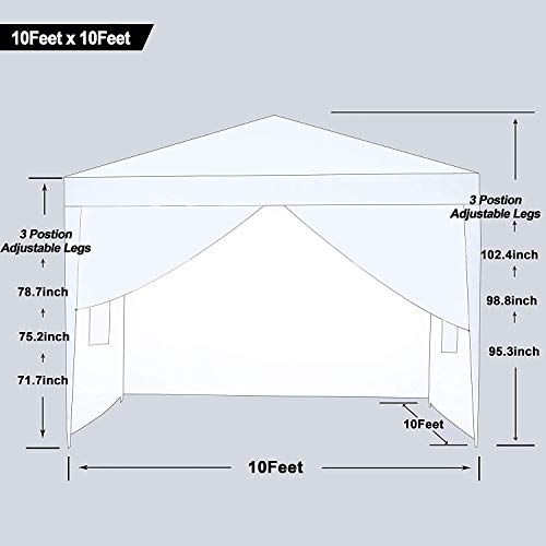 charaHOME 10 x 10 ft Heavy Duty Ez Pop Up Gazebo Canopy Tent for Outdoor Waterproof Party Wedding Exhibition Pavilion BBQ Beach with 4 Removable Sidewalls (White)... - Thumbnail 5