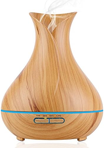 Aromatherapy Essential Oil Diffuser 400ml Wood Grain Ultrasonic Cool Mist Humidifier with Color Changing LED Lights and 4 timer setting for business Home Yoga Office Spa Bedroom Baby large Room Car