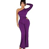 HWP Sexy Jumpsuits for Women Casual Off Shoulder Cocktail Party Clubwear Jumpsuit Wide Leg Long Pant Rompers
