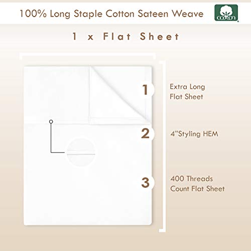 Pizuna 400 Thread Count Cotton King Size FlatSheet Only White, 1pc 100