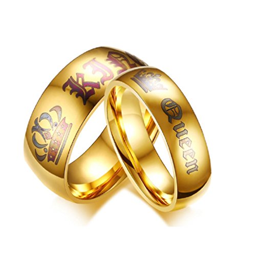 Blowin Newest His Queen Ring Womens Stainless Steel Anniversary Rings Couples Gifts, Golden (Her Size 8)
