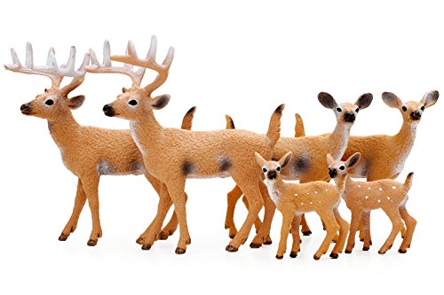 RESTCLOUD Miniature Deer Family Toy Figurines, Set of 6 White-Tailed Figures, 2 Bucks, 2 Does 2 Fawns