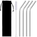 Stainless Steel Straws, Reusable Metal Straws, Yeti Straws, ECO Friendly, Set of 4, Brush and Pouch Included