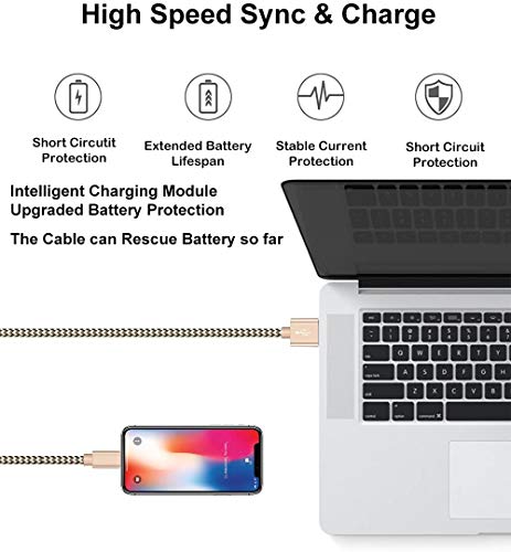 Zeuste Cable iPhone, Cargador iPhone Adaptador USB [3Pack 1.5M] de Nylon Trenzado Compatible con iPhone 11/11Pro/XS/XR/X/8 Plus/8/7/6S/6+/6, iPad y más (Dorado)