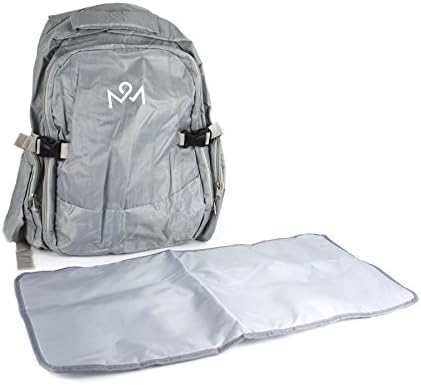 Diaper Bag Smart Organizer Backpack By Meadow Mart For Baby - For Dads, Moms, Unisex Black/Grey - With Stroller Strap, Changing Pad and Insulated Pockets (grey)