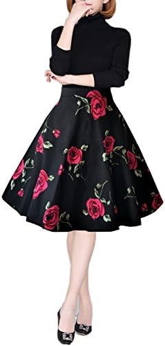 emondora Women's Retro Printed Flared Skirt A-line Swing Casual Pleated Midi Skirts