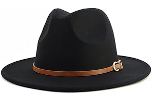 CCAKXCJJ Fedora Hats for Men Women Felt Jazz Hat Wide Brim Panama Hat with Belt Buckle