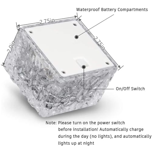 Solar Brick Lights - 6 PCS LED Warm White Outdoor Waterproof Solar Landscape Path Lights, 600mAh, Ice Cube Style for Garden, Patio, Lawn, Yard, Walkway Decor