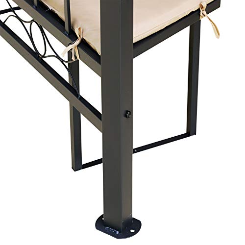 2-Tier Roof Light Brown 12.5 FT Steel Pavilion Canopy Tent Outdoor Octagon Patio Gazebo Shelter Outdoor Sun Shade w/ 4 Padded Benches with Ebook