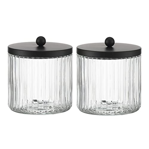 KMwares 2-Pack Glass Qtip Holder Dispenser Set - Bathroom Canister Storage Organizer
