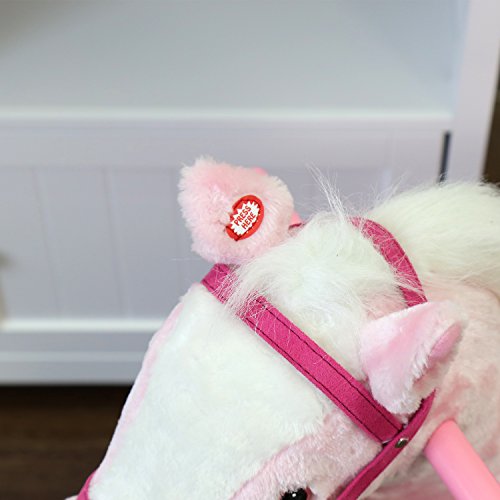 Peach Tree Rocking Horse Baby Kids Plush Toy Ride On Pony Rocking Animal with Sound for Girls, Pink