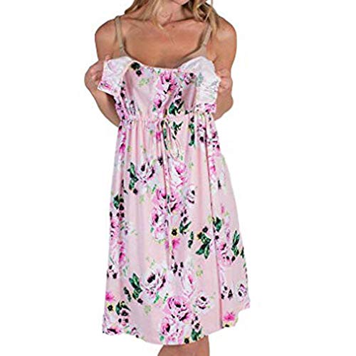 2 in 1 Maternity Nursing Nightdress Maternity Hospital Gown Pregnancy Breastfeeding Floral Polka Dot Dress Pink