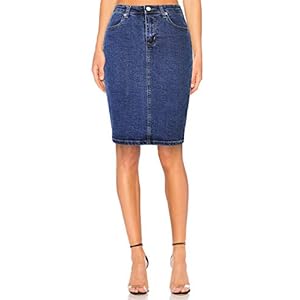 knee length stretch denim skirt