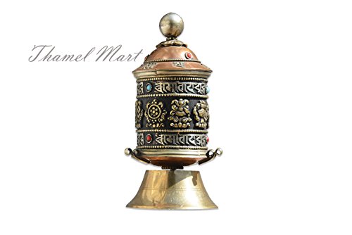 Table Top Copper Brass Tibetan Buddhist 8 Lucky Symbols Prayer Wheel