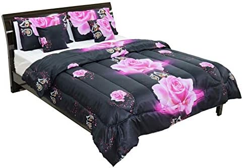 Night Angel King Size Microfiber Floral Pattern Black Pink