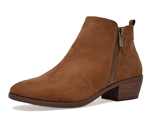 TOETOS Women's Pitts-06 Tan Suede Block Heel Side Zipper Ankle Booties Size 5 M US