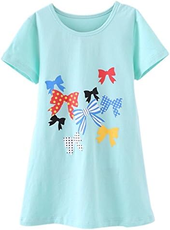 Abalaco Girls Kids Cotton Summer Cartoon Nightgown Sleepwear Dress Pretty Home Dress 3-12T (11-12 Years, Blue)