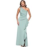 Xscape Womens Long Stretch Illusion Sleeve Mock Neck Dress