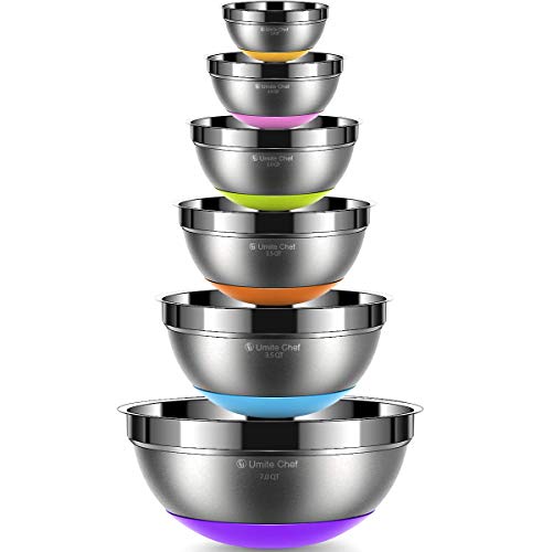 Stainless Steel Mixing Bowls Set of 6, Non Slip Colorful Silicone