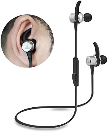 Working Out Sport Wireless Earbud with mic, Magnetic In-Ear Black earphone for Hang on Neck with Stereo Sound for Outdoor Activities（Black+Silver）