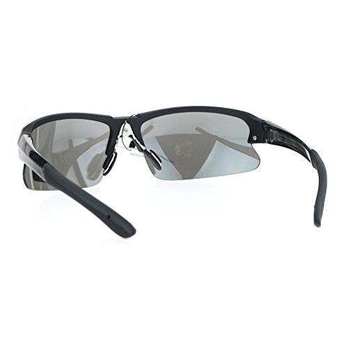 Xloop Sport Sunglasses Mens Half Rim Light Frame UV400 Black Gray, Silver Mirror