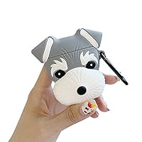 ICI-Rencontrer 3D Cute Schnauzer Design Airpods Case Creative Lucky Dog Animal Wireless Earphone Soft Silicone Anti-Scratch Shockproof Protector For Airpods 1 & 2 With Carabiner Grey