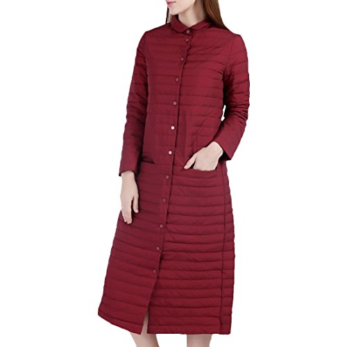 Partiss Women's Winter Warm Light Packable Long Outwear Zip Down Jacket Coats,Chinese S,Wine Red
