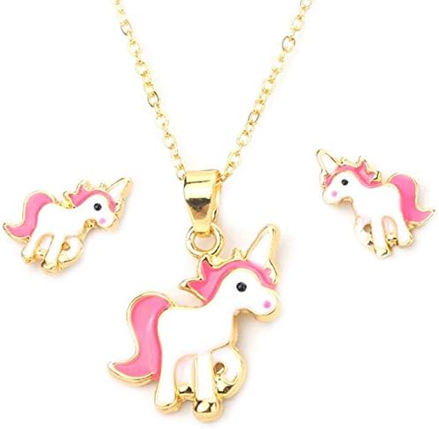 Amazon ピンク動物ジュエリーセット子供ジュエリー漫画馬ユニコーンネックレスイヤリングユニコーンのためのベストギフト イヤリング 通販