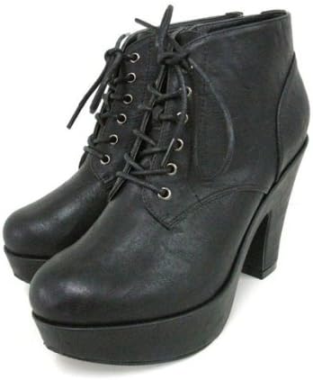 Amazon アール アンド イー R E Rezoy 厚底ヒールレースアップショートブーツ ブラック S ブーツ ブーティ