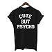 Women Lady Casual O Neck Letters Print Tshirt Black Top Tees (XL)