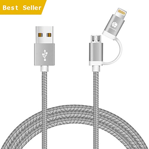 HUNDA [1Pack] 2 in 1 Micro USB and iPhone Charging Cable Compatible with iPhone Xs MAX XR X 8 8Plus iPad Samsung Kindle, Nexus, LG, HTC Android Data Cable (2 in 1 Gray-1 Pack) - Thumbnail 7