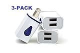 Dual USB Wall Charger / USB Wall Adapter With Multi-Port Charging 3 Pack 2-Port USB Travel Wall Charger [With Easy Grip Technology] 5V/2.1Amp for Speedy and Reliable Charging
