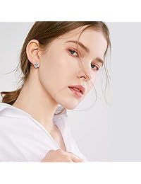 Pendientes de tuerca chapados en oro blanco de plata de ley con diseño de rosa, hipoalergénicos y circonitas cúbicas