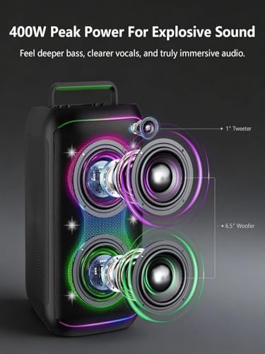 GKD61 Karaoke Machine for Adults with 2 Wireless UHF Microphones, 400W Peak Power Karaoke System with Dual 6.5'' Subwoofers, Portable Party Bluetooth Speaker with RC, Bass & Treble Control for Outdoor