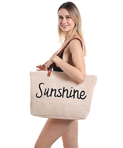 straw tote with zipper