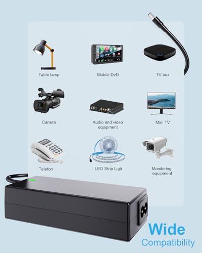 Power Supply 12 V 5 A 60 W Power Supply for LED Strips, LED Light Strip, TV, DVD TVs TFT Screen Monitor, NAS, EXT. Hard Drives, for Pico-PSU to Power Supply Adapter 5.5 x 2.5/2.1 mm
