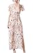 DANTTAN Women's V-Neck Ruffle Sleeves Chiffon Floral Maxi Dress Beige