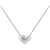 Alggkss Minimalist White Gold Plated Small Heart Pendant Necklace for Women - Dainty Silver Charm Jewelry