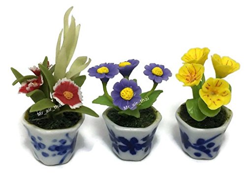 3pc Miniature Flower Clay Dollhouse Fairy Garden Mini Plant Trees Ceramic Paint Furniture Bundles Artificial Flowers Tiny Orchid #083