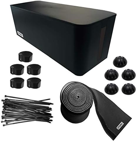Cable Management Box | Wire Organizer Kit Black | Hide Surge Protectors & Power Cords | Complete Cable Organizer | Protect Children, Pets and Coworkers | for Home & Office