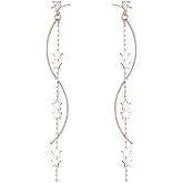 SLUYNZ Sterling Silver Star Dangle Earrings for Women Teens Long Dangle Earrings Chain Curve Tassel