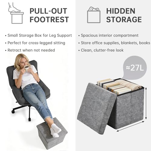 Submi Criss Cross Chair, Wide Desk Chair with Adjustable Height, Fabric Vanity Chair for Home, Swivel Criss Cross Chair for Work, Comfy cross legged office chair, Task Chair, Study, Gift, Black